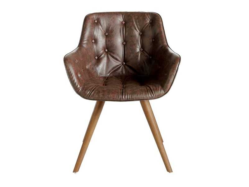 Chaise capitonnée tapisée avec boutons et pieds en bois massif - INGRID