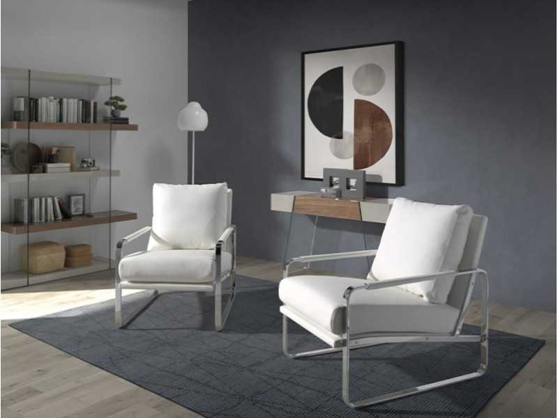 Upholstered armchair with stainless steel structure - COSMET