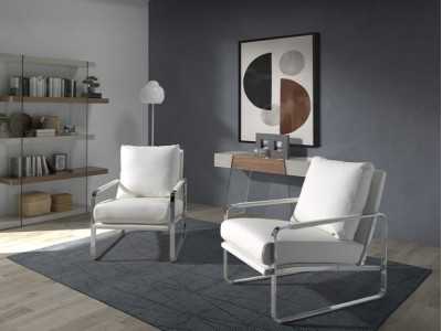 Upholstered armchair with stainless steel structure - COSMET