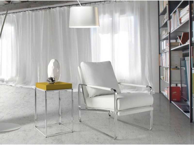 Upholstered armchair with stainless steel structure - COSMET