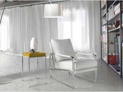 Upholstered armchair with stainless steel structure - COSMET
