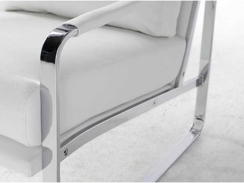 Sillón tapizado en piel sintética con estructura en acero inoxidable - COSMET BLANCO