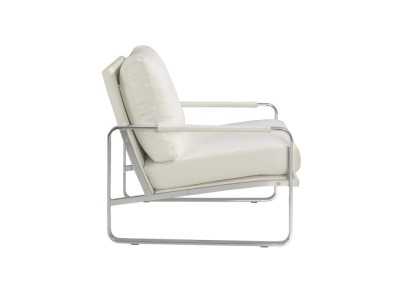 Upholstered armchair with stainless steel structure - COSMET