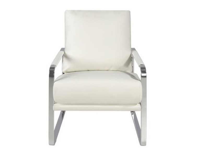 Sillón tapizado en piel sintética con estructura en acero inoxidable - COSMET BLANCO