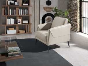 Sillón tapizado en piel con patas en acero inoxidable negro epoxi - PADUA 2
