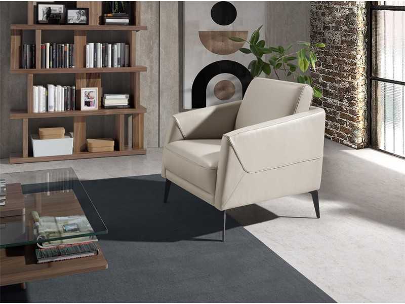 Leather upholstered armchair with black epoxy stainless steel legs - PADUA