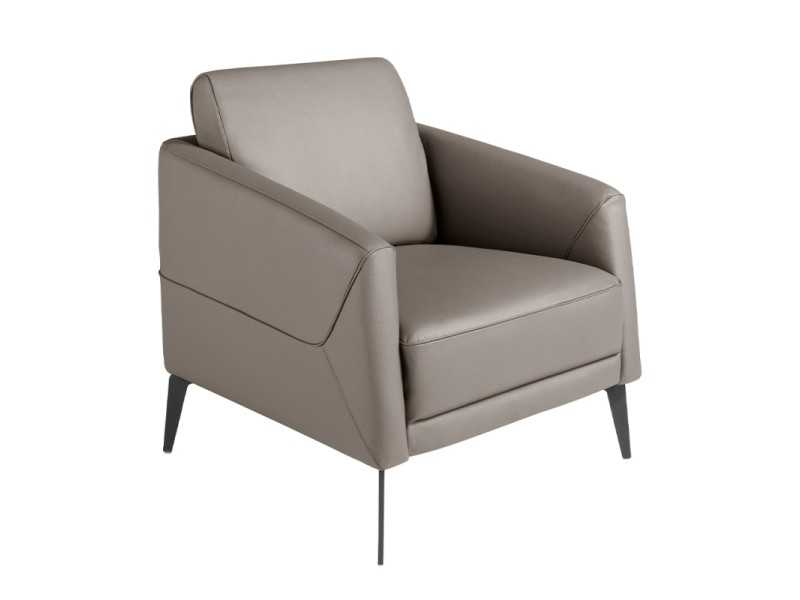 Fauteuil tapissé de cuir et pieds en inox époxy noir - PADUA