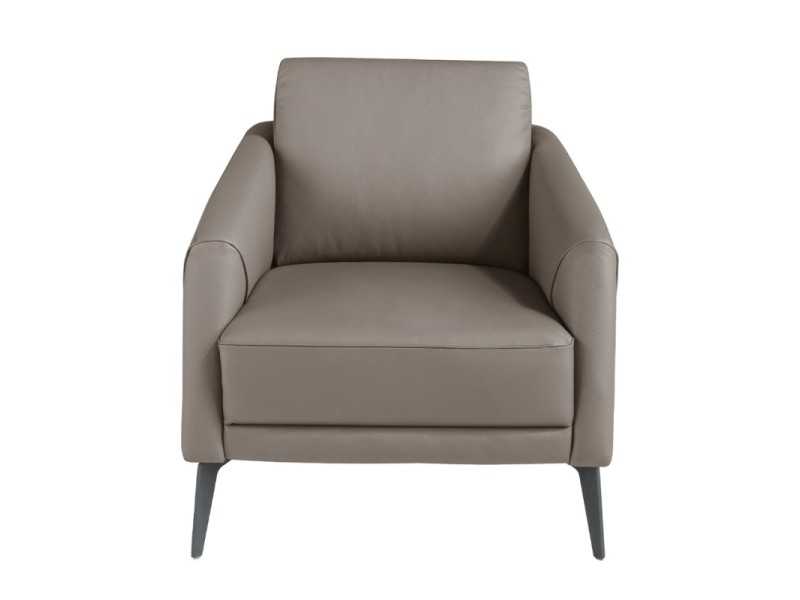 Fauteuil tapissé de cuir et pieds en inox époxy noir - PADUA