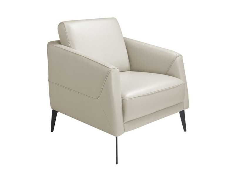 Fauteuil tapissé de cuir et pieds en inox époxy noir - PADUA