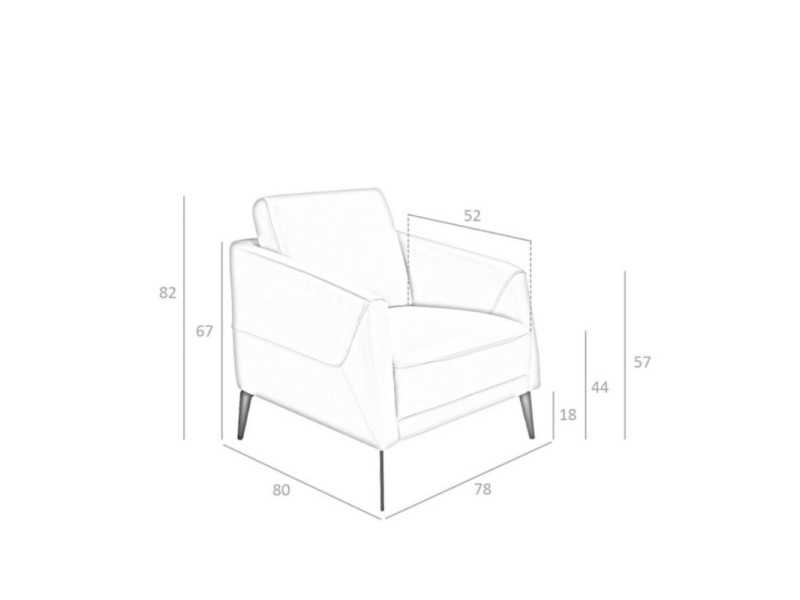 Fauteuil tapissé de cuir et pieds en inox époxy noir - PADUA