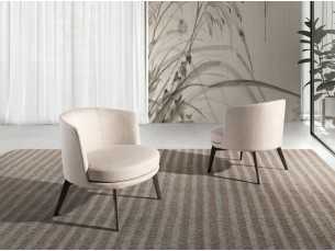 Sillón de diseño tapizado en tela con patas en acero inoxidable color marrón - COQUETTE