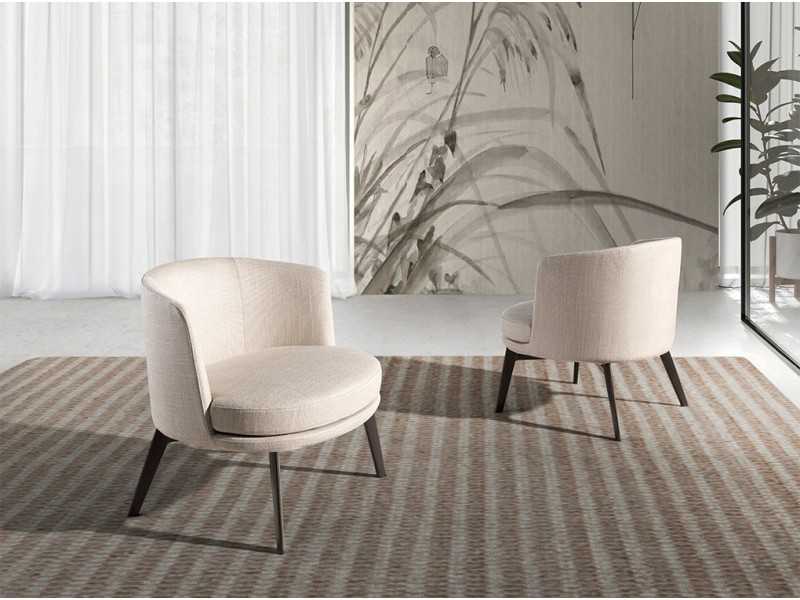 Designer armchair upholstered in fabric with brown stainless steel legs - COQUETTE