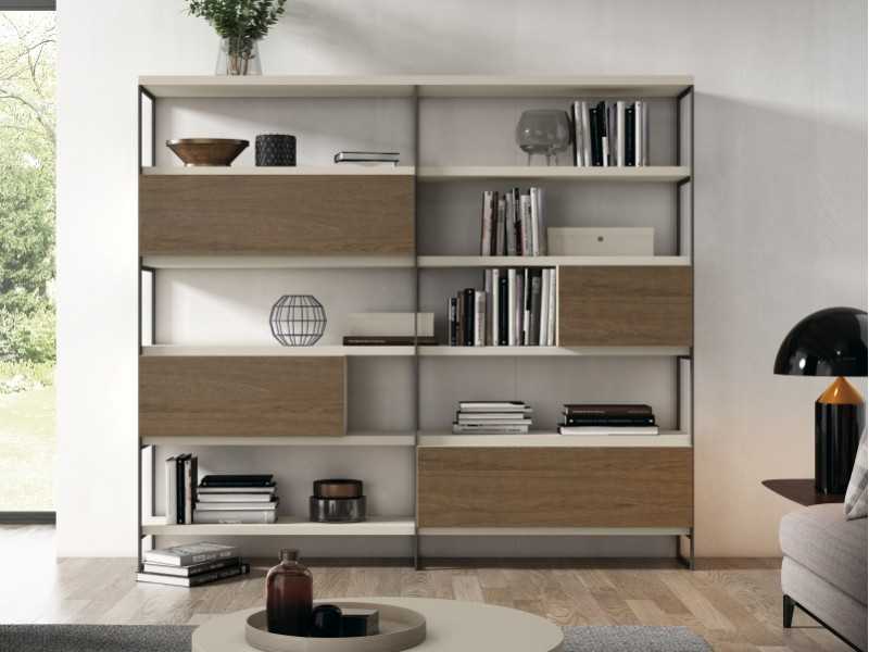 Lacquered bookcase with oak fronts - CLAUDE