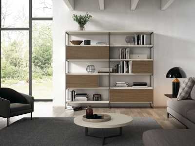 Lacquered bookcase with oak fronts - CLAUDE Lacquered bookcase with oak fronts - CLAUDE
