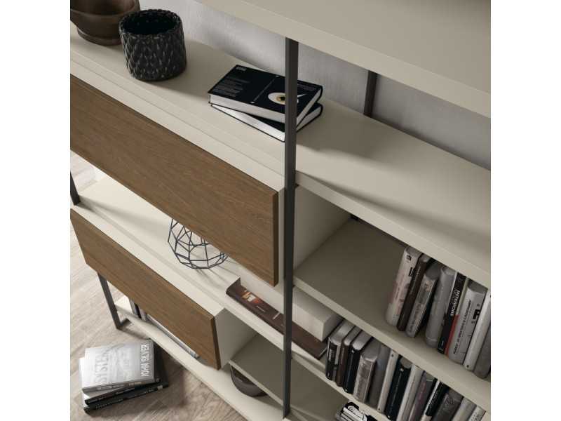 Estantería librería lacada con frentes en roble - CLAUDE