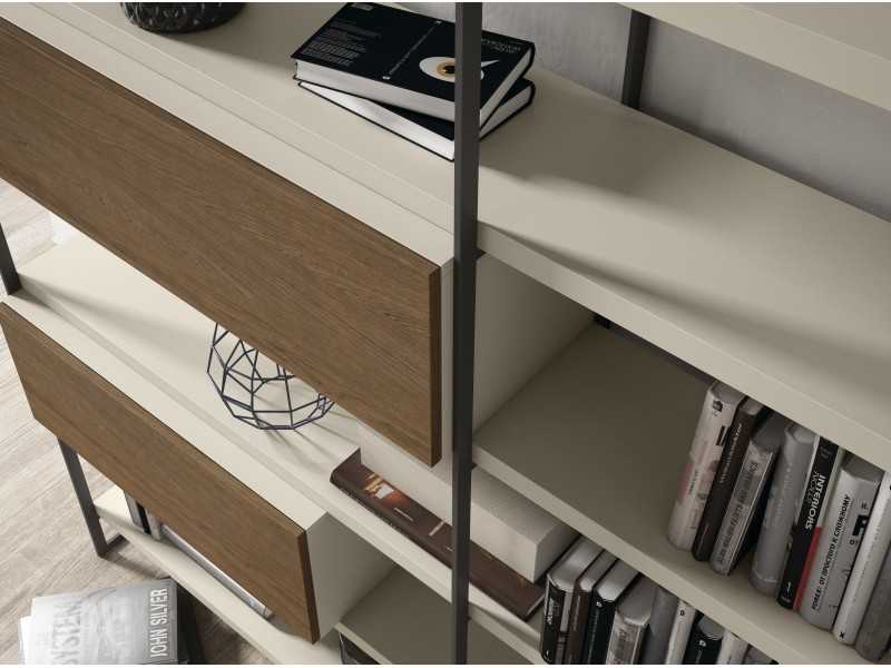 Estantería librería lacada con frentes en roble - CLAUDE