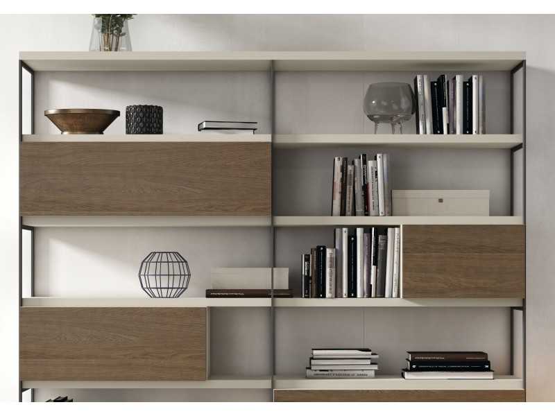 Estantería librería lacada con frentes en roble - CLAUDE