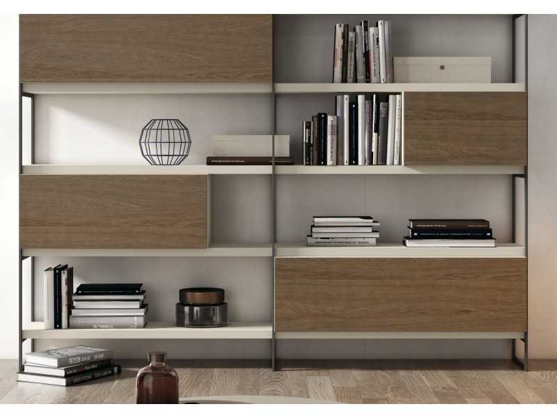 Estantería librería lacada con frentes en roble - CLAUDE