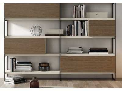 Lacquered bookcase with oak fronts - CLAUDE Lacquered bookcase with oak fronts - CLAUDE
