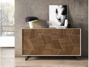 Lacquered 4-door sideboard with American walnut marquetry fronts - MARIETTA