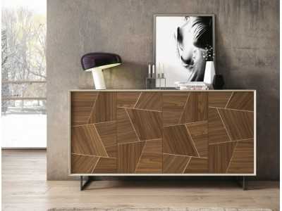 Lacquered 4-door sideboard with American walnut marquetry fronts - MARIETTA Lacquered 4-door sideboard with American walnut marquetry fronts - MARIETTA