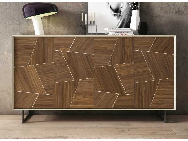 Lacquered 4-door sideboard with American walnut marquetry fronts - MARIETTA