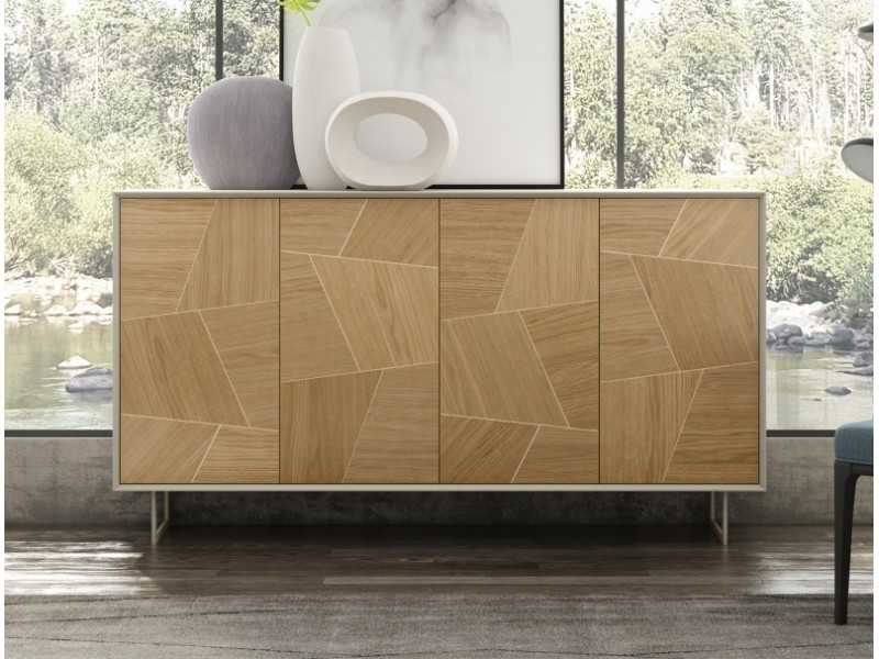 Lacquered 4-door sideboard with American walnut marquetry fronts - MARIETTA