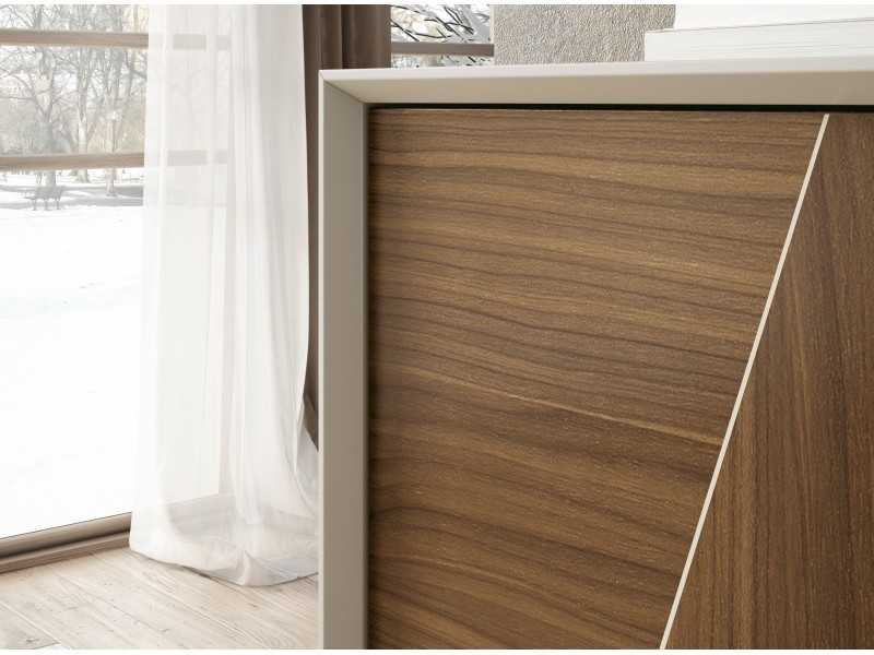 Lacquered 4-door sideboard with American walnut marquetry fronts - MARIETTA