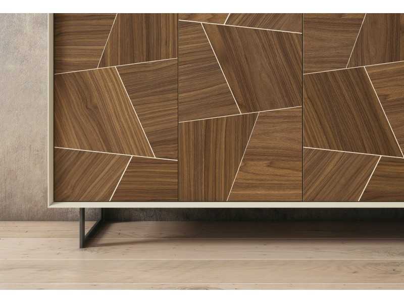 Lacquered 4-door sideboard with American walnut marquetry fronts - MARIETTA