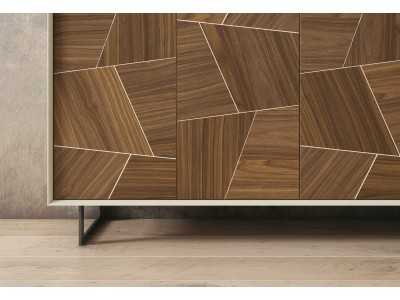 Lacquered 4-door sideboard with American walnut marquetry fronts - MARIETTA Lacquered 4-door sideboard with American walnut marquetry fronts - MARIETTA