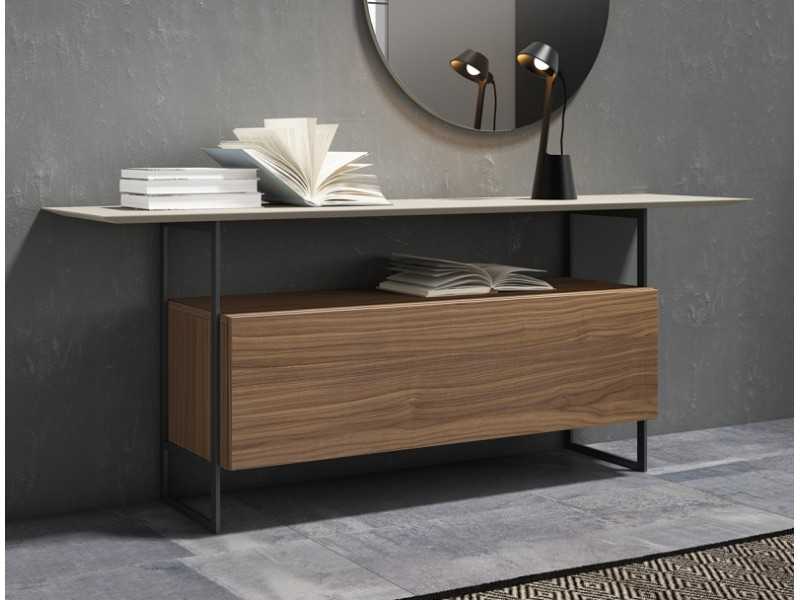 Designer console in American walnut and lacquered top - EMBER