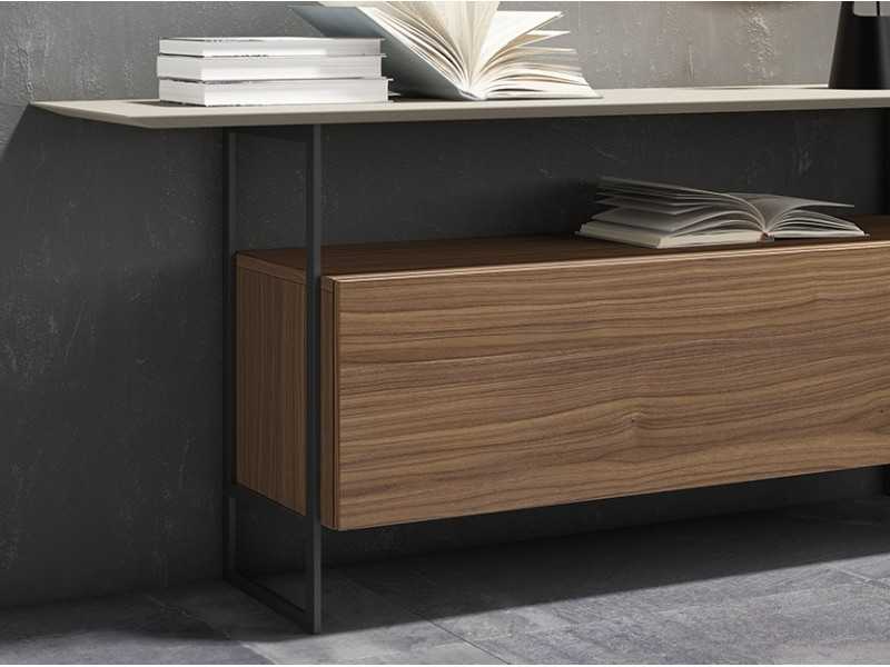 Designer console in American walnut and lacquered top - EMBER