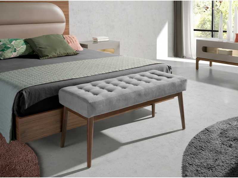 Upholstered fabric stool with walnut leg structure - ALDO