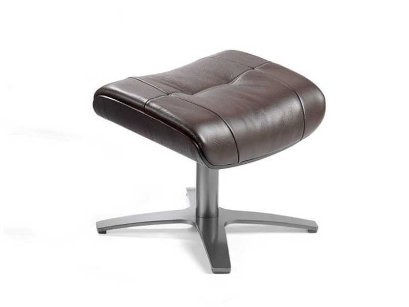 Swivel ottoman upholstered in leather and solid steel base - CAPRICORNE
