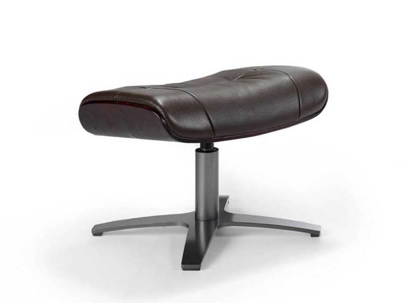 Swivel ottoman upholstered in leather and solid steel base - CAPRICORNE