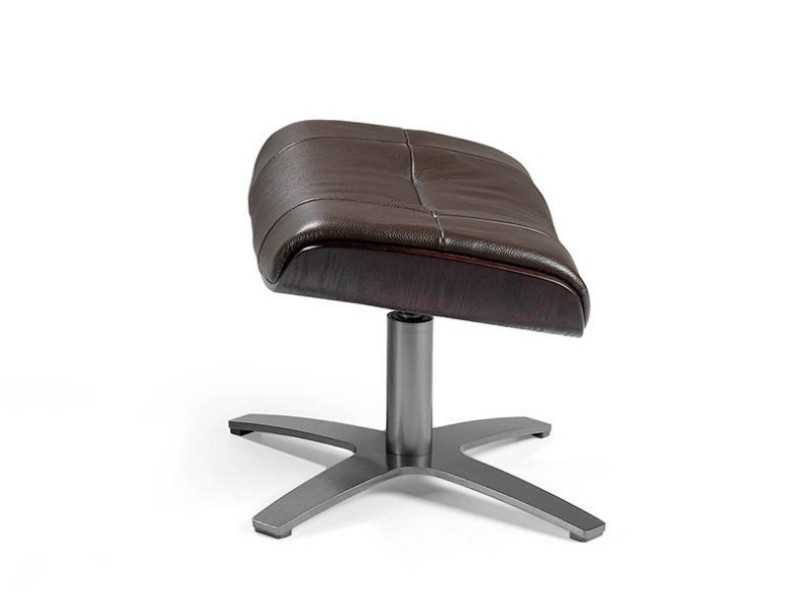 Swivel ottoman upholstered in leather and solid steel base - CAPRICORNE