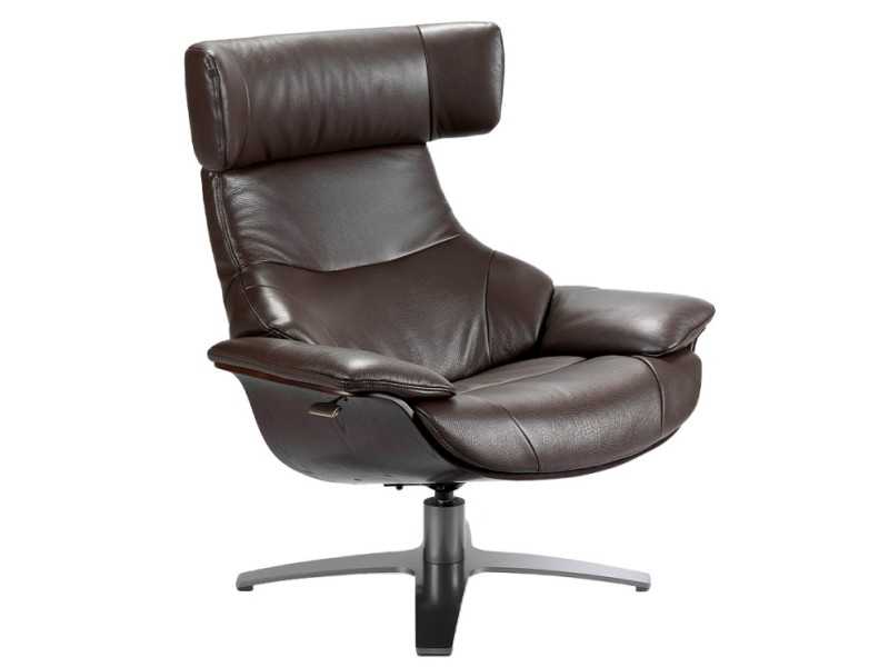 Swivel armchair with relax mechanism upholstered in leather - CAPRICORNE