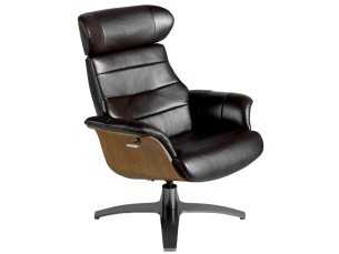 Swivel armchair with relaxation mechanism upholstered in genuine leather - BELIER
