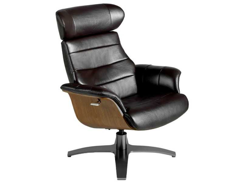 Swivel armchair with relax mechanism upholstered in leather - BELIER