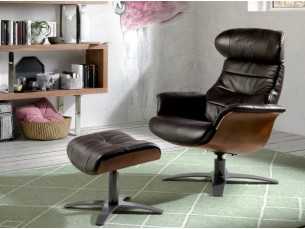 Swivel armchair with relaxation mechanism upholstered in genuine leather - BELIER 2