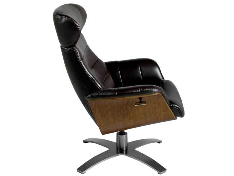 Swivel armchair with relaxation mechanism upholstered in genuine leather - BELIER