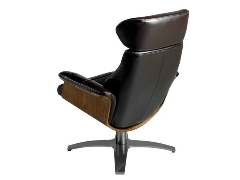 Swivel armchair with relaxation mechanism upholstered in genuine leather - BELIER