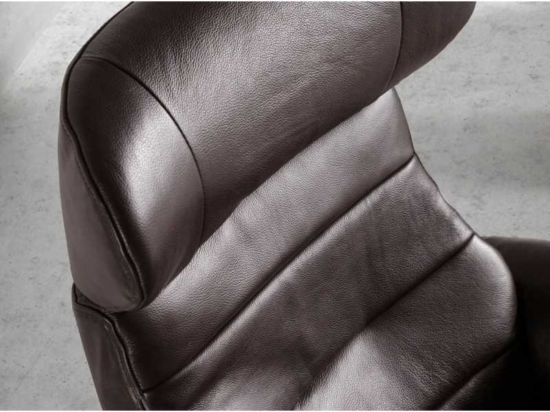 Swivel armchair with relaxation mechanism upholstered in genuine leather - BELIER