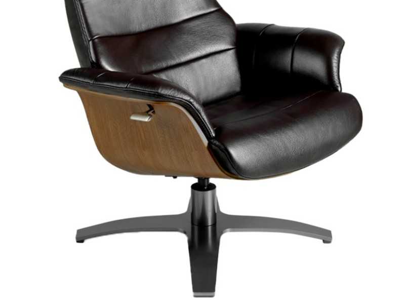 Swivel armchair with relaxation mechanism upholstered in genuine leather - BELIER