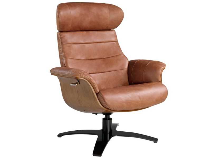 Swivel armchair with relax mechanism upholstered in leather - RENAUD
