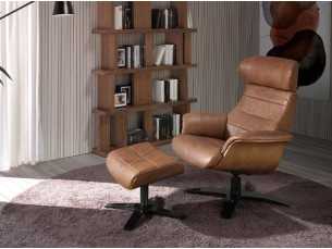 Swivel armchair with relax mechanism upholstered in leather - RENAUD 2
