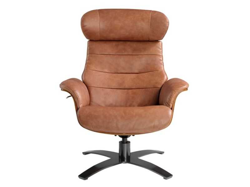 Sillón giratorio con mecanismo relax tapizado en piel - RENAUD