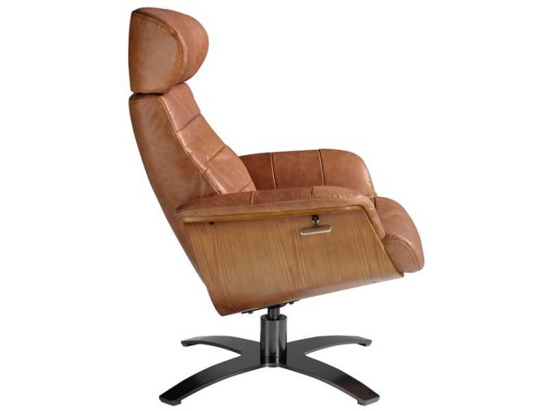 Sillón giratorio con mecanismo relax tapizado en piel - RENAUD