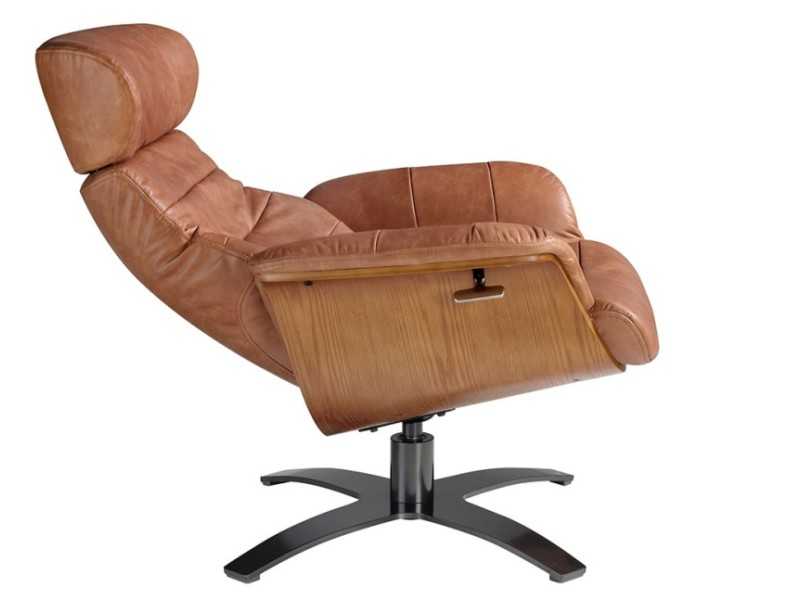Sillón giratorio con mecanismo relax tapizado en piel - RENAUD