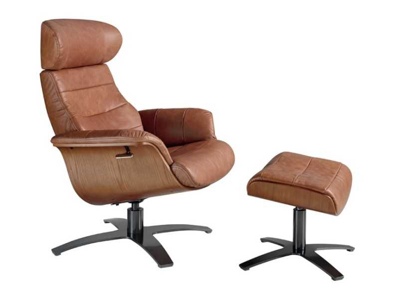 Sillón giratorio con mecanismo relax tapizado en piel - RENAUD